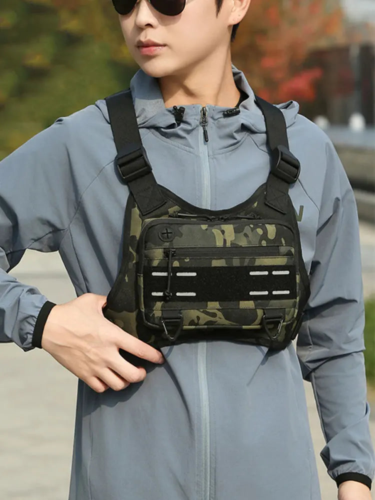 Outdoor Chest Bag For Men Front Rig Pouch Running Vest Phone Holder Tactical Sports Pack Hiking Fishing Molle Camping Backpack