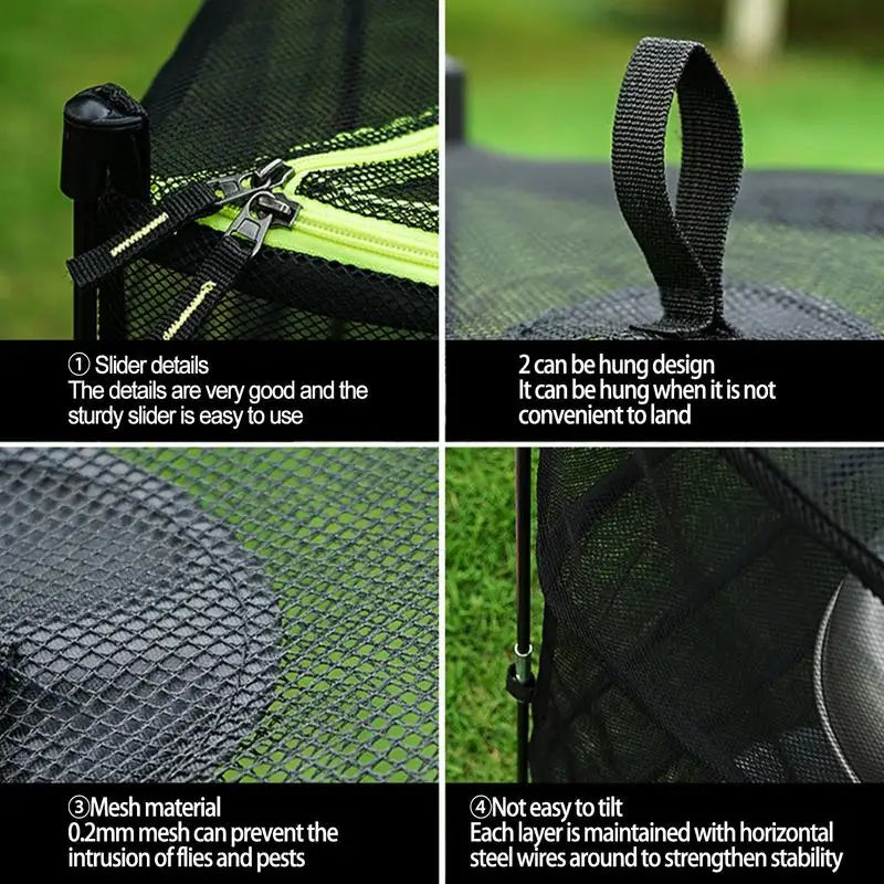 Outdoor Camping Tableware Storage Ventilated Net Bowl Basin Drying Net Foldable 4 Layers Storage Multifunctional Hanging Mesh