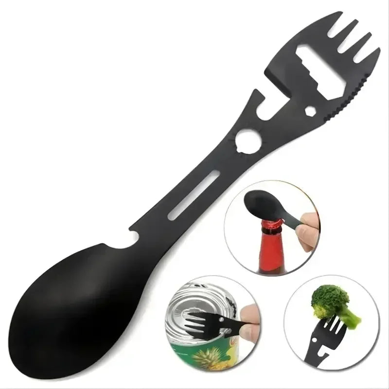 Outdoor Survival Tools 5 in 1 Camping Multi-functional EDC Kit Practical Fork Knife Spoon Bottle/Can Opener