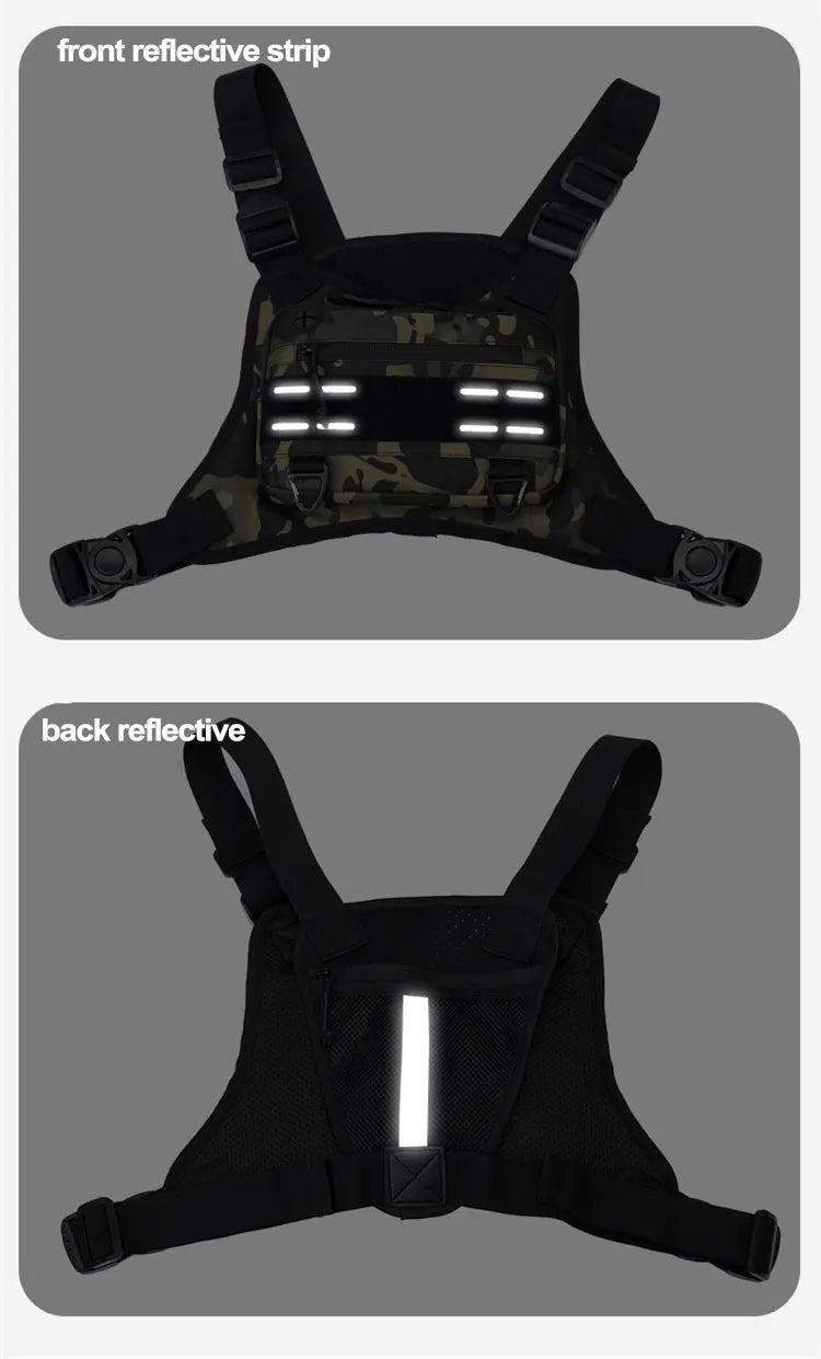 Outdoor Chest Bag For Men Front Rig Pouch Running Vest Phone Holder Tactical Sports Pack Hiking Fishing Molle Camping Backpack