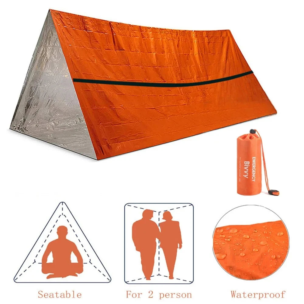 Outdoor 2-person emergency shelter survival tent kit tube tent sleeping bag waterproof outdoor first aid hot blanket reusable