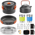 Outdoor cooking utensils, camping cookware, water heaters, tea pots, frying pans, portable outdoor stoves, camping tableware