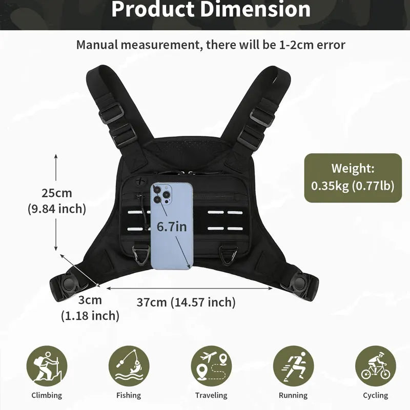 Outdoor Chest Bag For Men Front Rig Pouch Running Vest Phone Holder Tactical Sports Pack Hiking Fishing Molle Camping Backpack