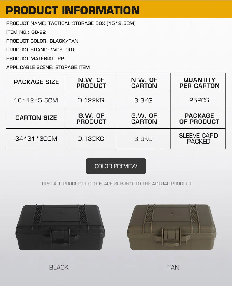 Tactical Gear Case Outdoor Shockproof Shooting Hunting Tools Flashlight Storage Camping Survival Toolbox