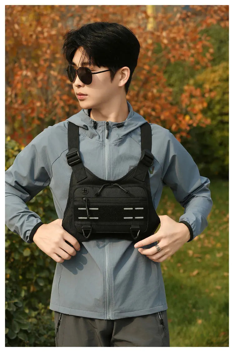 Outdoor Chest Bag For Men Front Rig Pouch Running Vest Phone Holder Tactical Sports Pack Hiking Fishing Molle Camping Backpack