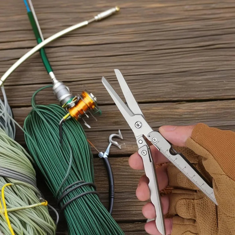 Stainless Steel Outdoor Survival Tool for Camping, Fishing, Hunting & EDC, Portable Multifunctional Folding Scissors