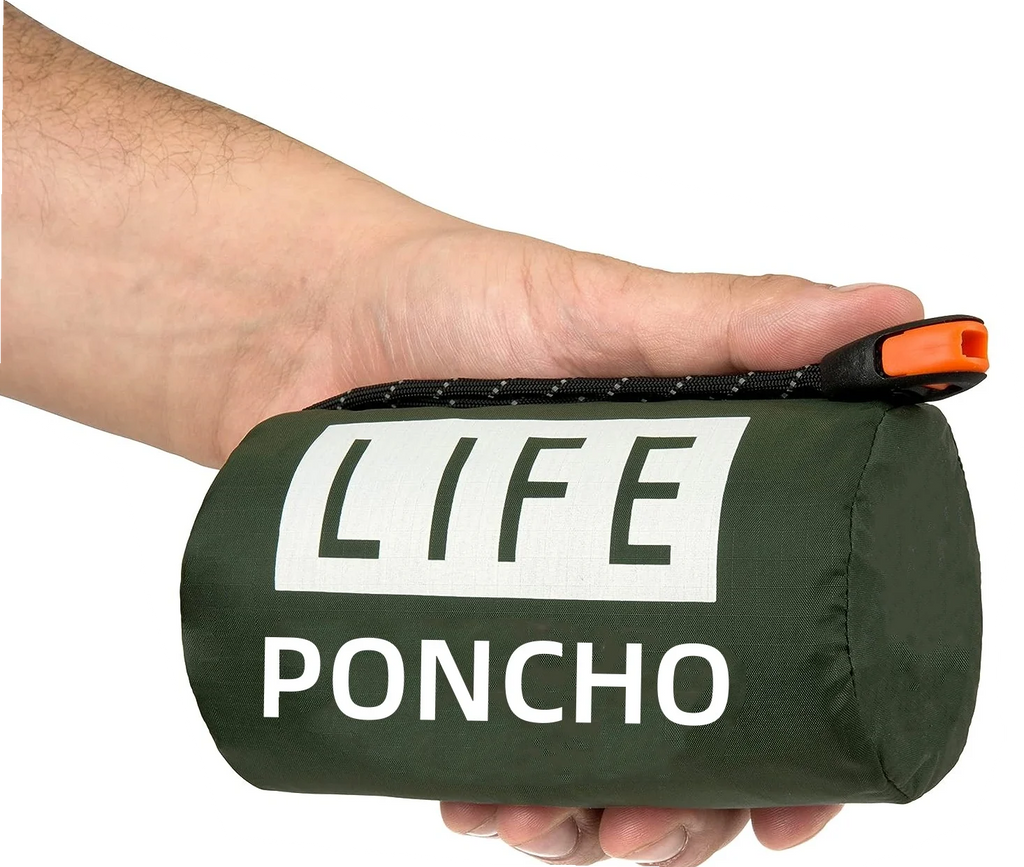 LIFE poncho Emergency Survival Rain Poncho Thermal Survival Space Blanket Raincoat Heat Reflective Waterproof for Camping Hiking