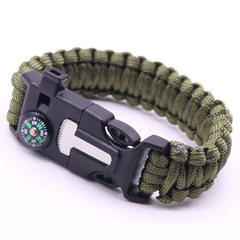 (No flint) Outdoor  Survival Umbrella Rope SOS Bracelet Emergency Rescue Bracelet Compass Sport Tactical  Whistle Bracelets