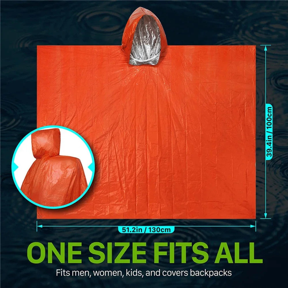LIFE poncho Emergency Survival Rain Poncho Thermal Survival Space Blanket Raincoat Heat Reflective Waterproof for Camping Hiking