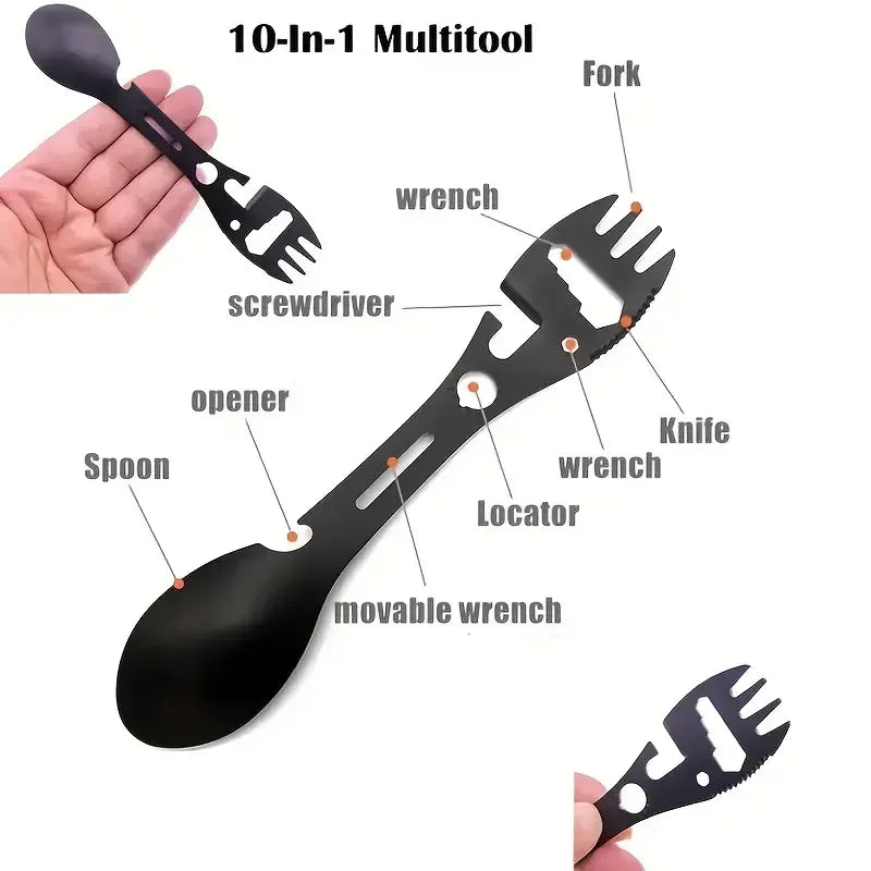 Outdoor Survival Tools 5 in 1 Camping Multi-functional EDC Kit Practical Fork Knife Spoon Bottle/Can Opener