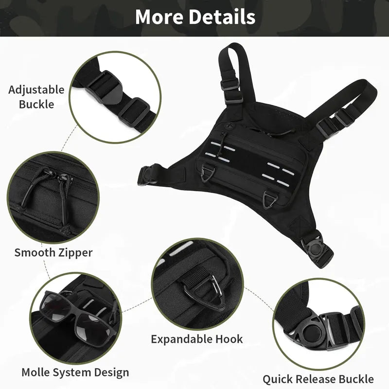 Outdoor Chest Bag For Men Front Rig Pouch Running Vest Phone Holder Tactical Sports Pack Hiking Fishing Molle Camping Backpack