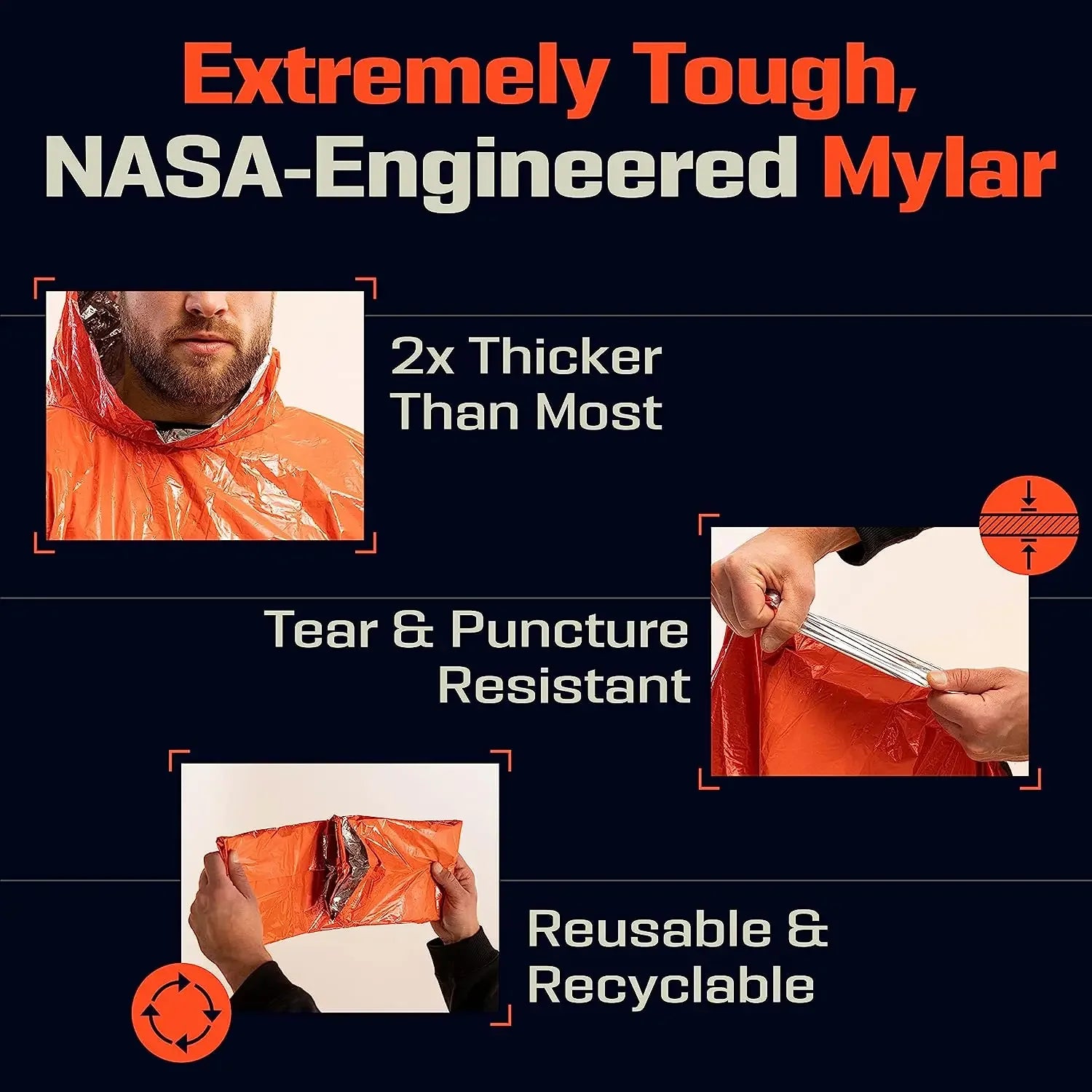 LIFE poncho Emergency Survival Rain Poncho Thermal Survival Space Blanket Raincoat Heat Reflective Waterproof for Camping Hiking