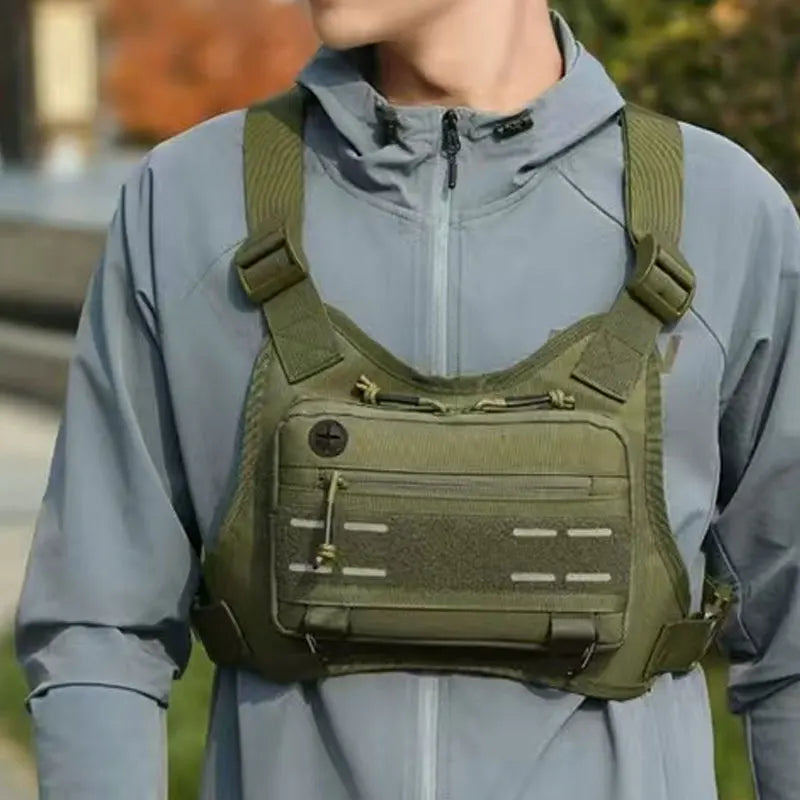 Outdoor Chest Bag For Men Front Rig Pouch Running Vest Phone Holder Tactical Sports Pack Hiking Fishing Molle Camping Backpack