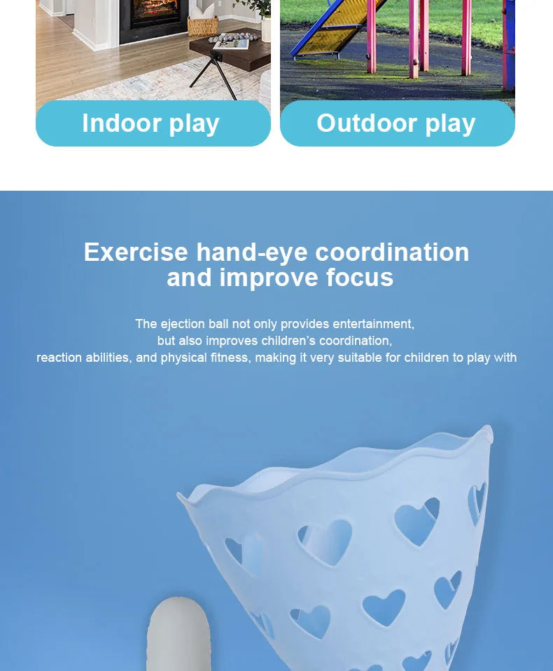 Outdoor Indoor Game Activities for Kids, 5.9 Inch Pop-Pass-Catch Ball Game with 2 Catch Launcher Baskets and 6 Balls, Yard Games