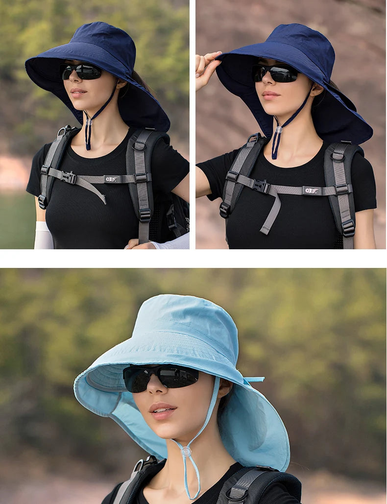 Summer Hat Women Outdoor UV Anti Neck Protection Sun Visor men Fishing Hiking Wide Brim Shawl Sunscreen Ponytail Cap undefine