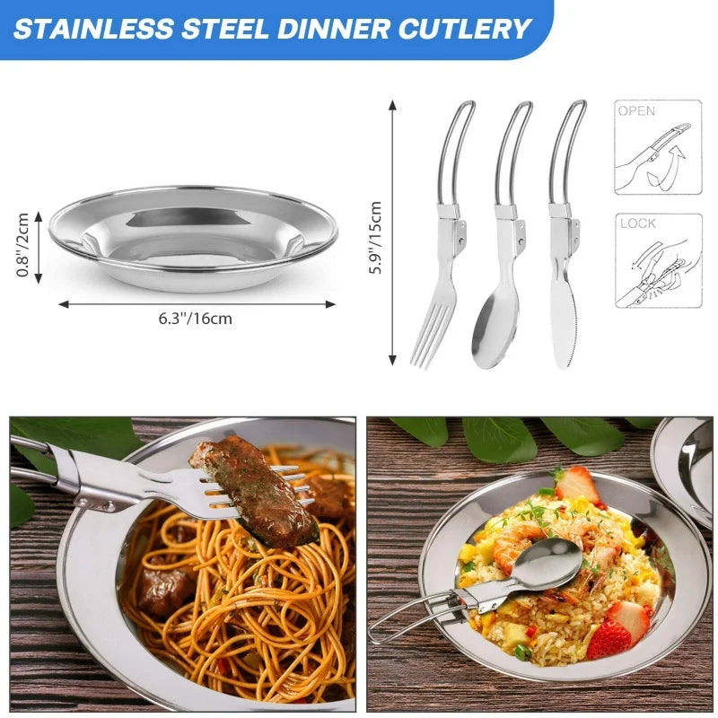 Outdoor cooking utensils, camping cookware, water heaters, tea pots, frying pans, portable outdoor stoves, camping tableware