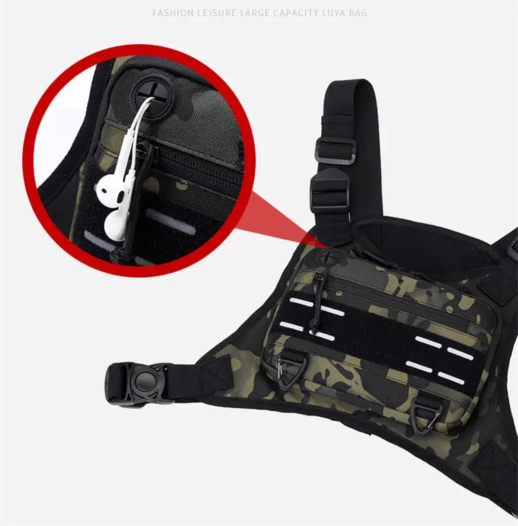 Outdoor Chest Bag For Men Front Rig Pouch Running Vest Phone Holder Tactical Sports Pack Hiking Fishing Molle Camping Backpack